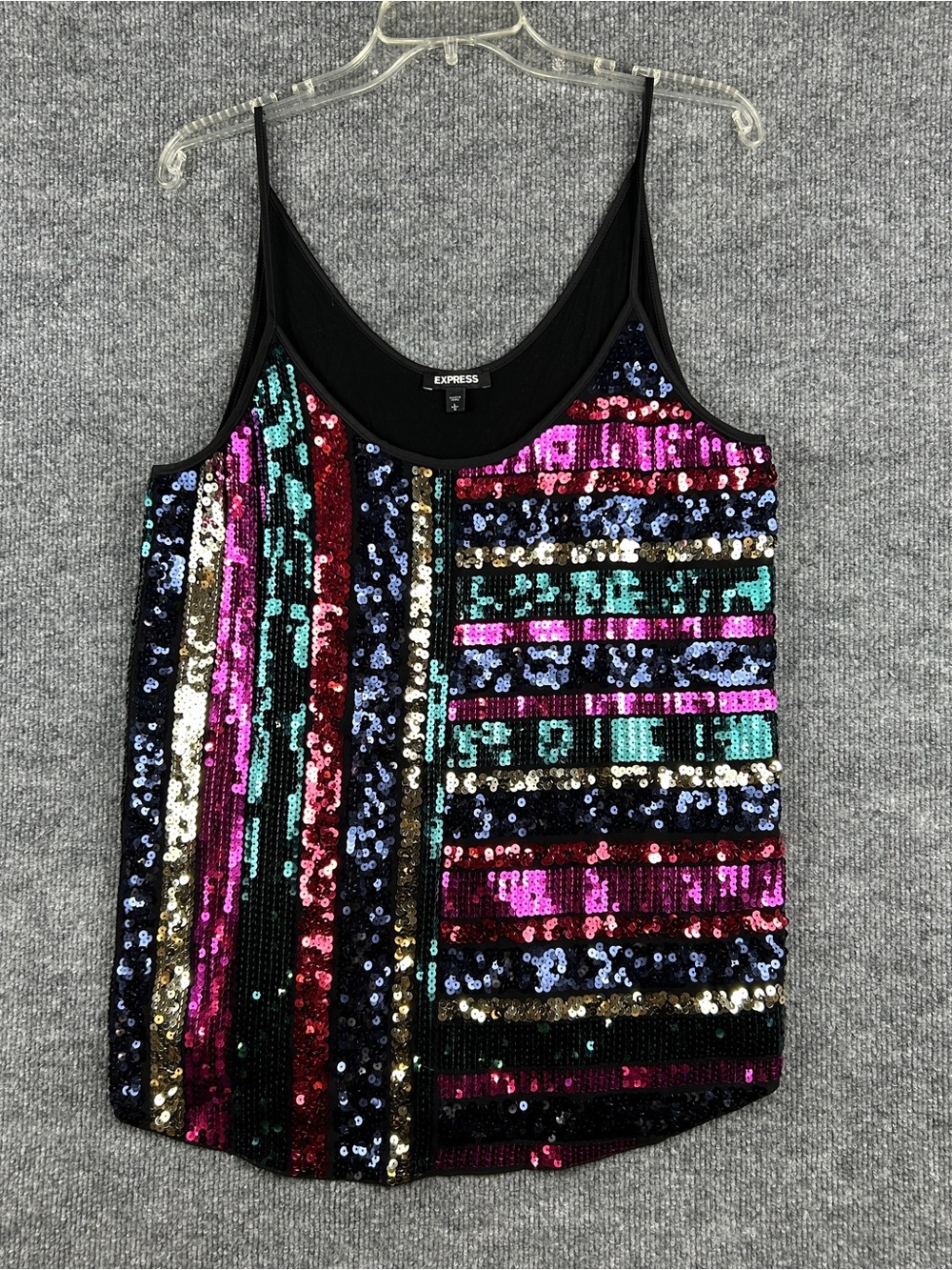 Express Multicolor Striped Sequin Front Spaghetti Strap Cami Tank Top Size L